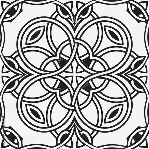 Celtic knot pattern in monochrome black and white with intricate interwoven designs