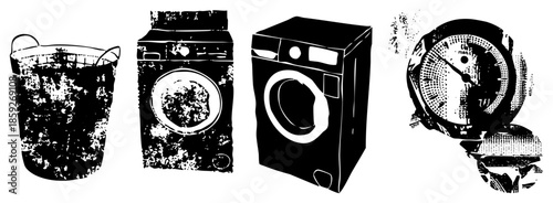 laundry basket washer dryer clock vector