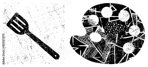 spatula and paint palette vector