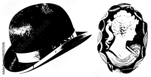 bowler hat and cameo portrait