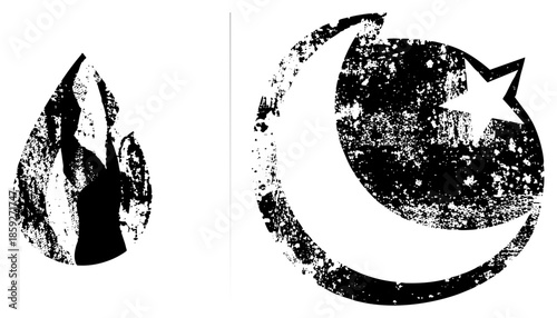 fire drop and moon star symbols