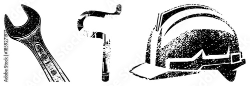 wrench hammer hardhat tools set