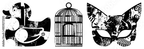 duck birdcage mask collage