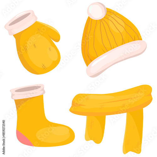 Illustration set of clipart accessories for winter clothing 
