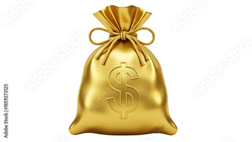 Gold money bag with dollar symbol - luxurious 3D render for finance concepts