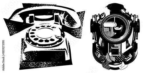 rotary telephone and vintage radio vector illustration
