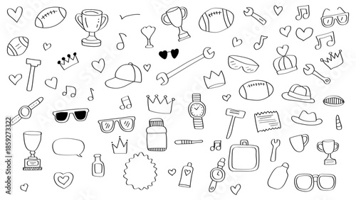 Doodle Style Icons of Various Objects