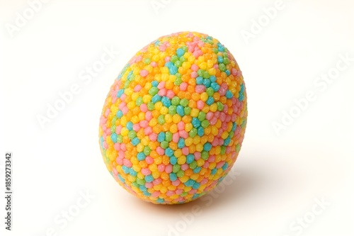A vibrant egg covered in colorful sprinkles, showcasing a festive and playful design.