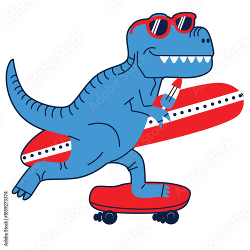 Photography Dino surfing print vector art
