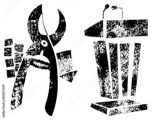 pliers cutting wires next to podium