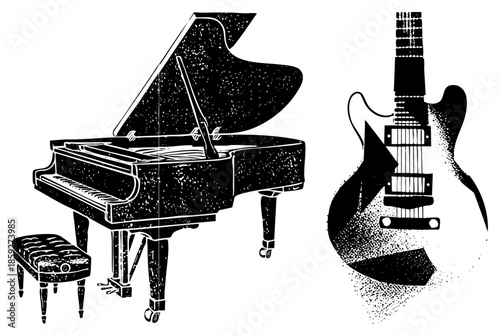 piano and electric guitar vector illustration