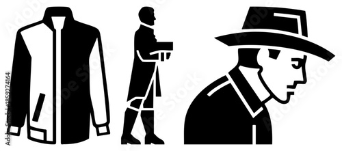 jacket silhouette man holding briefcase fedora profile
