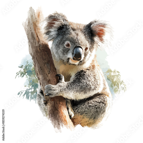 Koala, watercolor drawing vector, isolated on a white background.