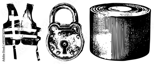 life vest padlock data roll vector illustration