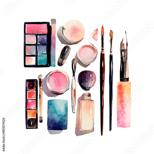 Makeup Artist, watercolor painting vector, isolated on a white background.
