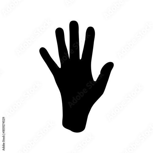 Silhouette of a hand with five fingers, against a white background