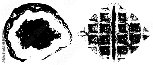 two abstract black ink blotches on transparent background