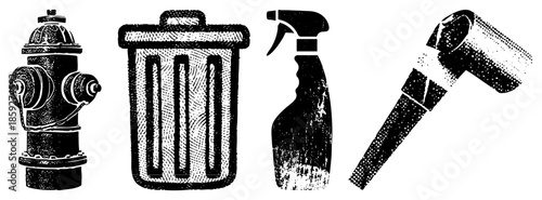 fire hydrant trash can spray bottle hair dryer vector