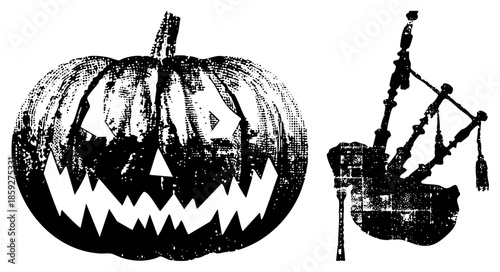 jack o lantern and bagpipes vector illustration