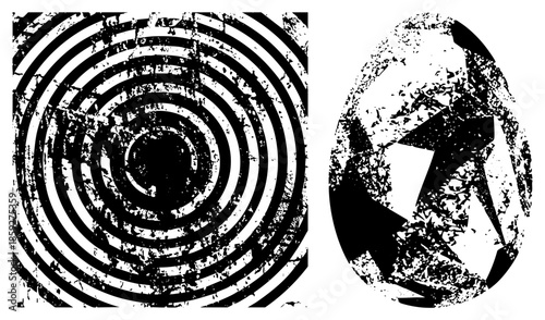 abstract concentric circles and fragmented oval vector