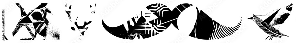 Obraz premium abstract geometric animal silhouettes black and white