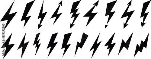 Lightning Bolt Thunder Electric Power Symbol Shape Set With Energy Flash Strike Different Styles Isolated on Transparent Background Vector Illustration