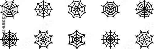 Spider web icon set in black outline illustration isolated on transparent background perfect for halloween and spooky themes