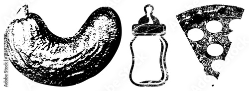 pumpkin baby bottle pizza slice black and white vector