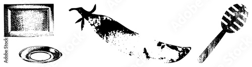 Kitchenware and utensils set in black and white vector style