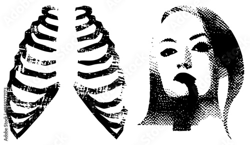 human ribcage and screaming woman face vector