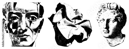 ancient stone busts fragmented abstract composition