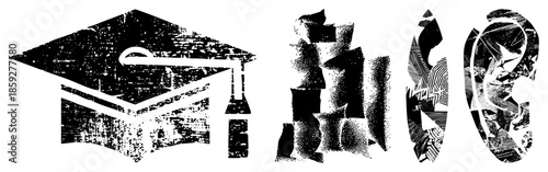 Graduation cap abstract shapes black and white