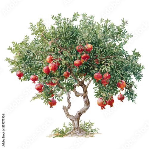 watercolor of Pomegranate Tree, vector, isolated on a white background.