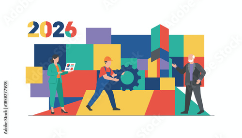 Business success concept for 2026 featuring diverse professionals strategy and industrial cooperation