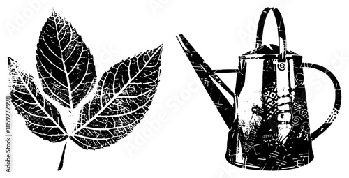 leaf and watering can vector illustration