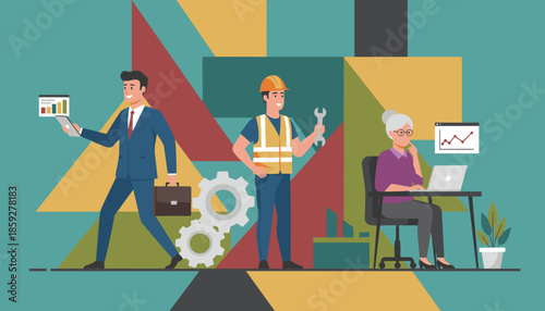 Diverse workforce representation in business industry and office administration