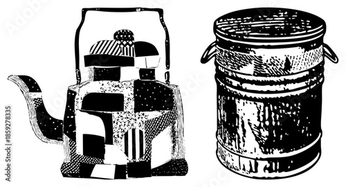 teapot and barrel vector illustration