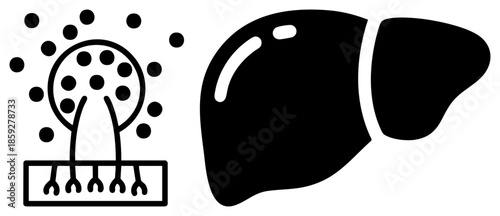 Liver organ and virus particle illustration