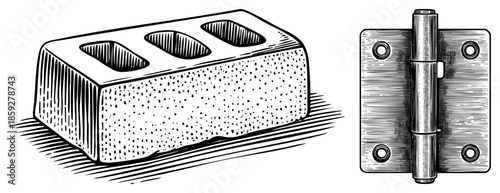 brick and hinge vector illustration