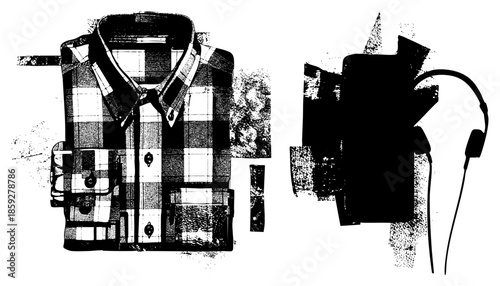 plaid shirt and headphones vector illustration