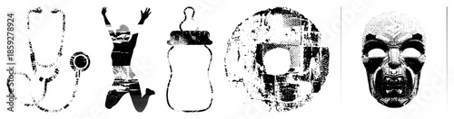 medical stethoscope baby bottle ancient coin tribal mask