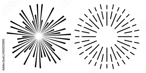 Simple fireworks stroke set black. Black shooting stars fireworks bursting with trails and sparkles on white background.