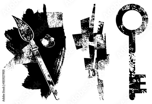abstract black and white vector of spear mask and key