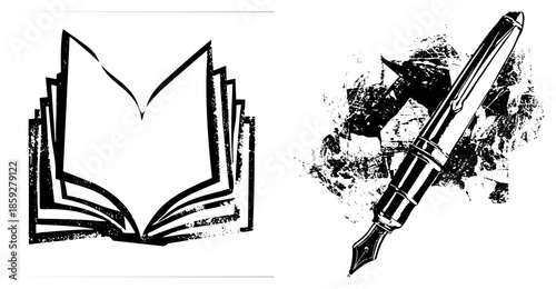 open book and fountain pen vector