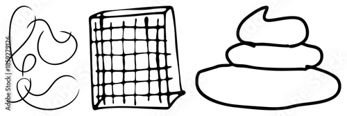 abstract swirls grid fence stacked stones