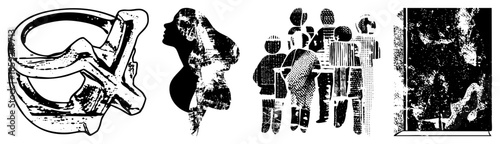 Abstract human figures and objects in stylized vector art