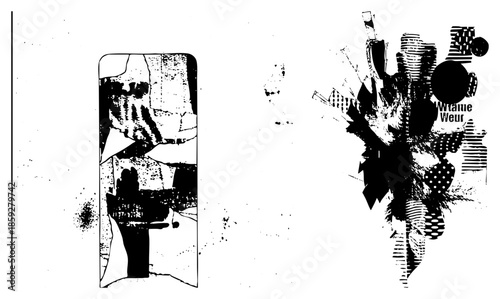 abstract black and white graphic elements isolated