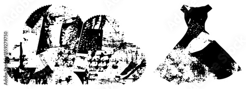 Abstract black and white vector silhouettes of stylized human figures