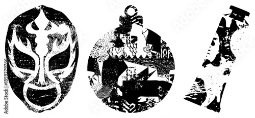 Three abstract vector with textured black and white