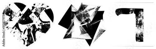 Abstract shattered geometric shapes black and white